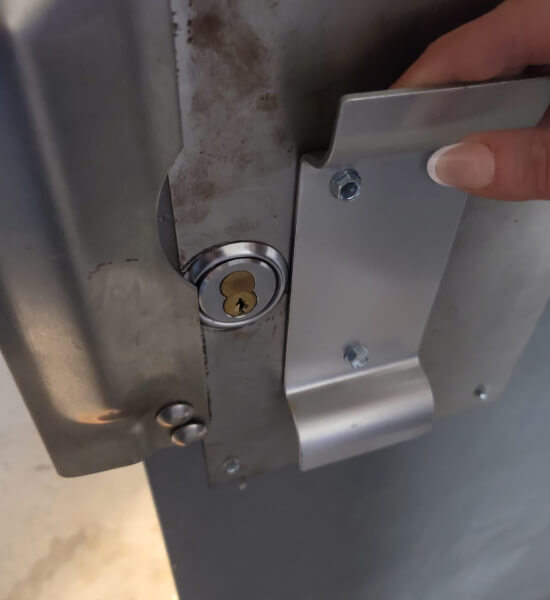 commercial-rekey-ic-core-lock-business-door-waco-img Commercial rekey and IC-core lock on a business door in Waco, TX